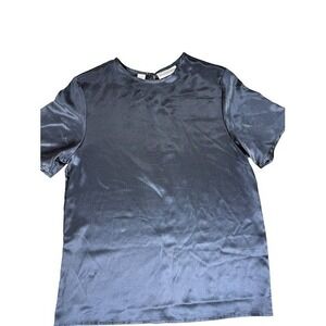 Amanda Smith Shirt Womens Small Black Silk Satin Short Sleeve Blouse Top Classic